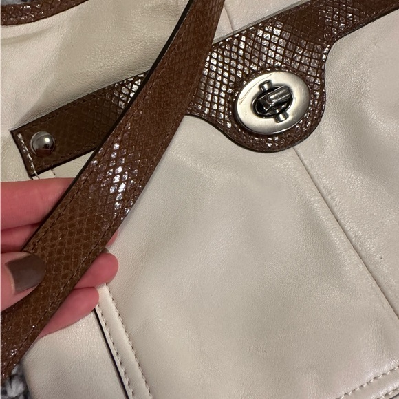 Coach Crossbody with brown snakeskin trim and strap. - Picture 4 of 9